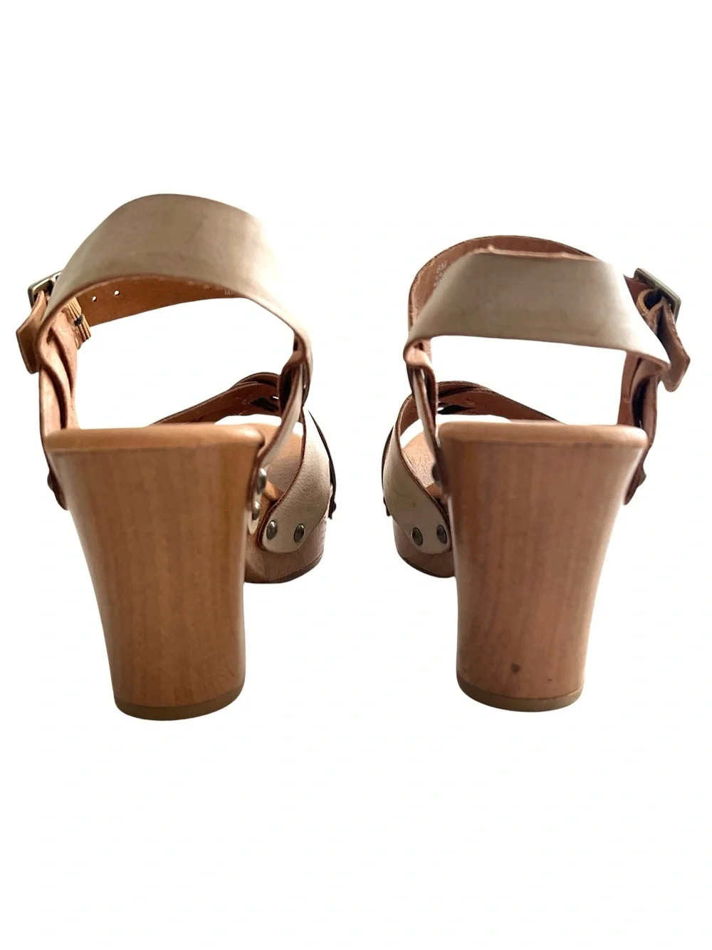 Korks Taupe Woven Wooden Clog Platform Sandals - Ankle Strap Wedge - Size 6M